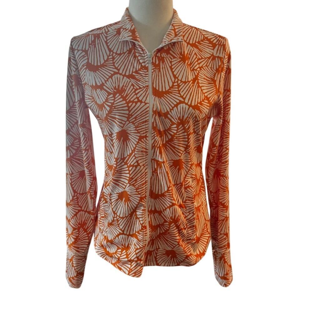 TOMMY BAHAMA Golf UPF 50 Zip Up Orange/White Size Medium